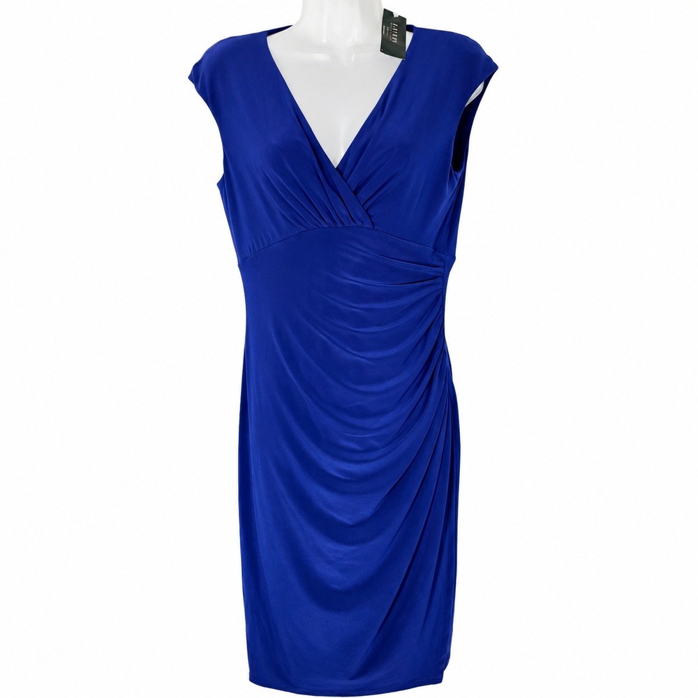 Lauren Ralph Lauren Dress 8 Blue‎ NWT Ruched Sheath Cannes Stretch Wedding Guest